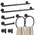 TURS Matte Black 8 Pieces Bathroom Hardware Set, SUS304 Stainless Steel 24 Inch and 20