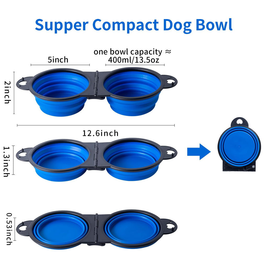 SLSON Collapsible Dog Dual Bowls Reinforced Rim 180 Degrees Flip Over Bowl - Blue view 1