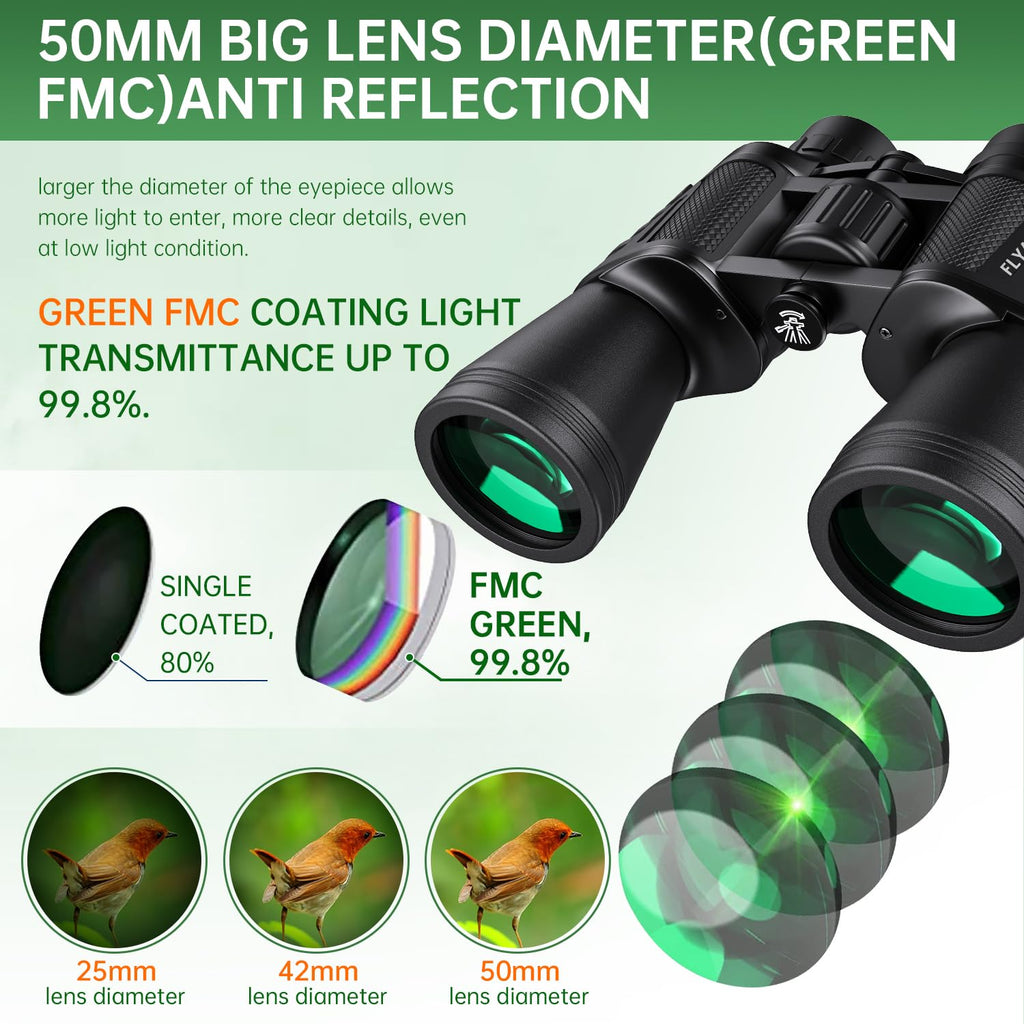 FLYANT 20x50 High Powered Binoculars for Adults, Waterproof Compact Binoculars with Low Light Vision for Bird Watching