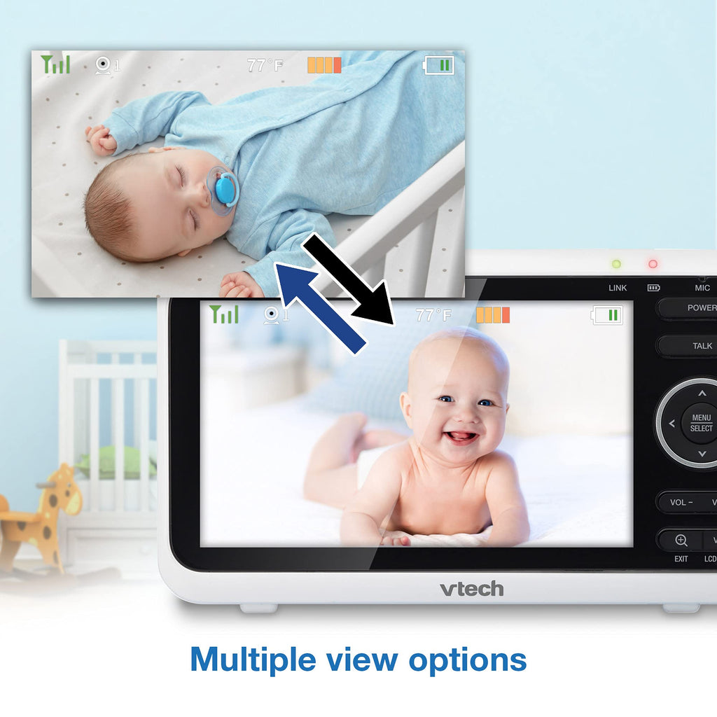 VTech Baby Monitor with 2 Cameras No WiFi & 5" Screen – Split-Screen, Patrol Mode, Night Vision, Two-Way Talk