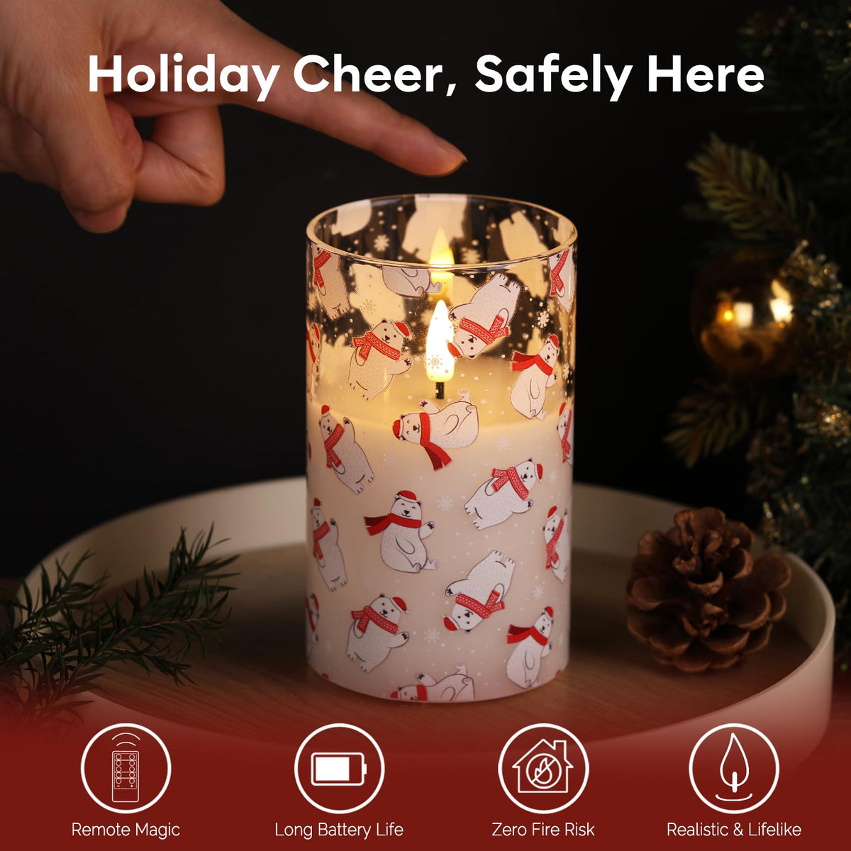 Eywamage Glass Flameless Candles with Remote - Bear view 4