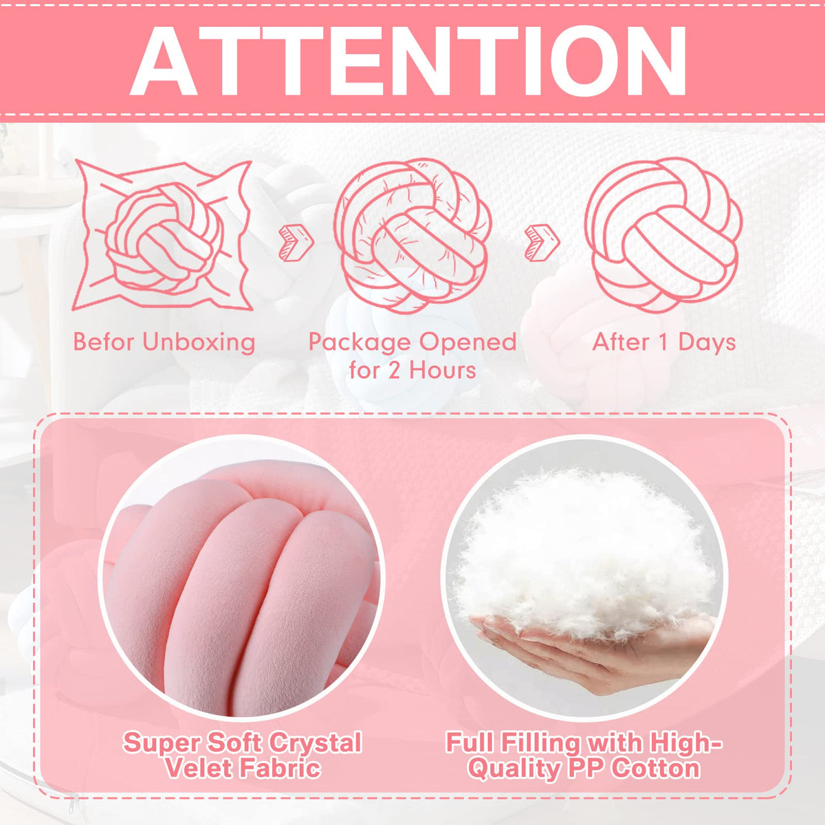 Namalu 2 Pcs Knot Pillow Decorative Throw Pillow - Light Pink / 7.87 Inches view 5