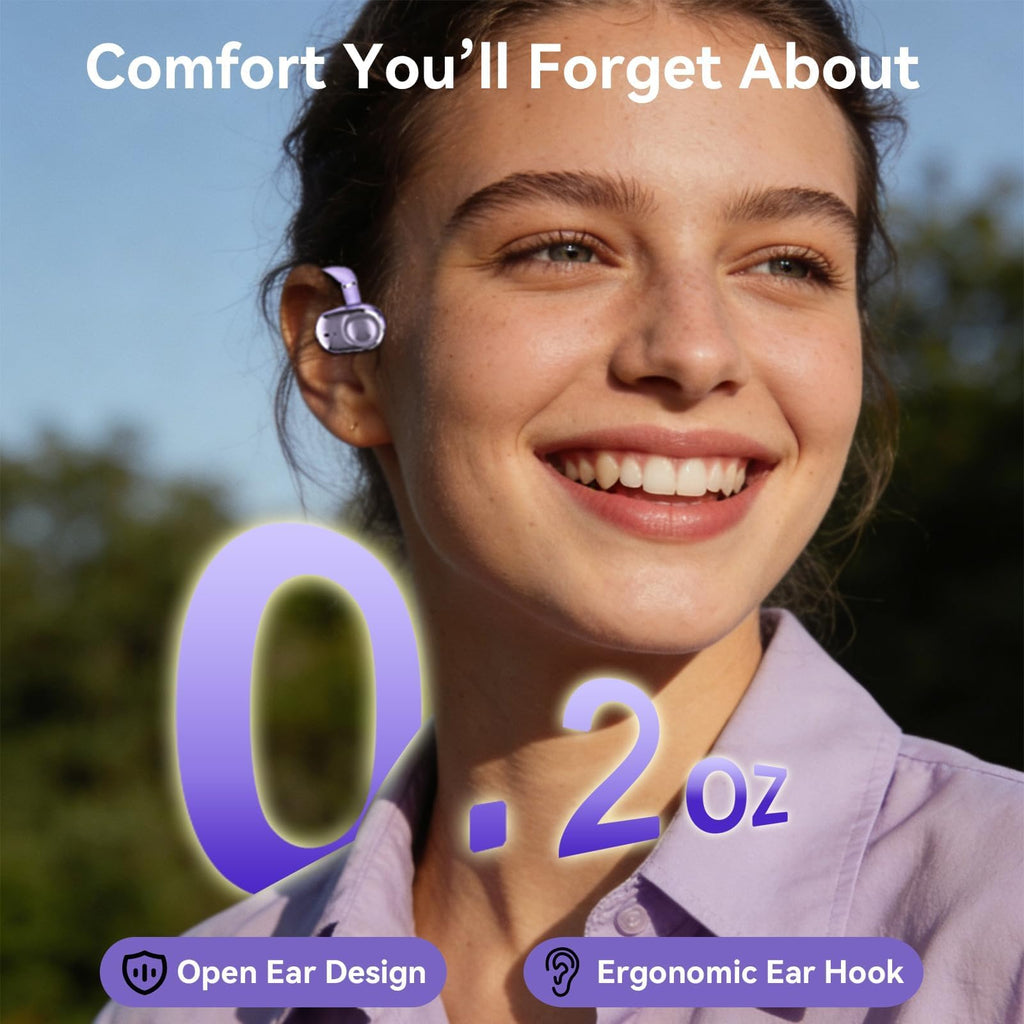 Purple Over Open Ear Earbuds Sport Headphones Bluetooth Wireless Outside (additional view 2)