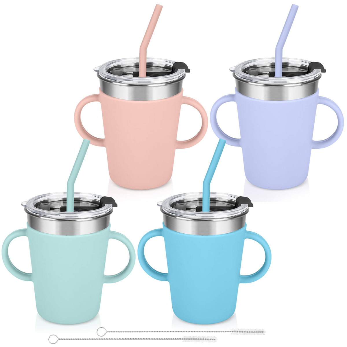 Vermida 12oz Stainless Steel Kids Cups with Handle for Toddlers, 4 Pack