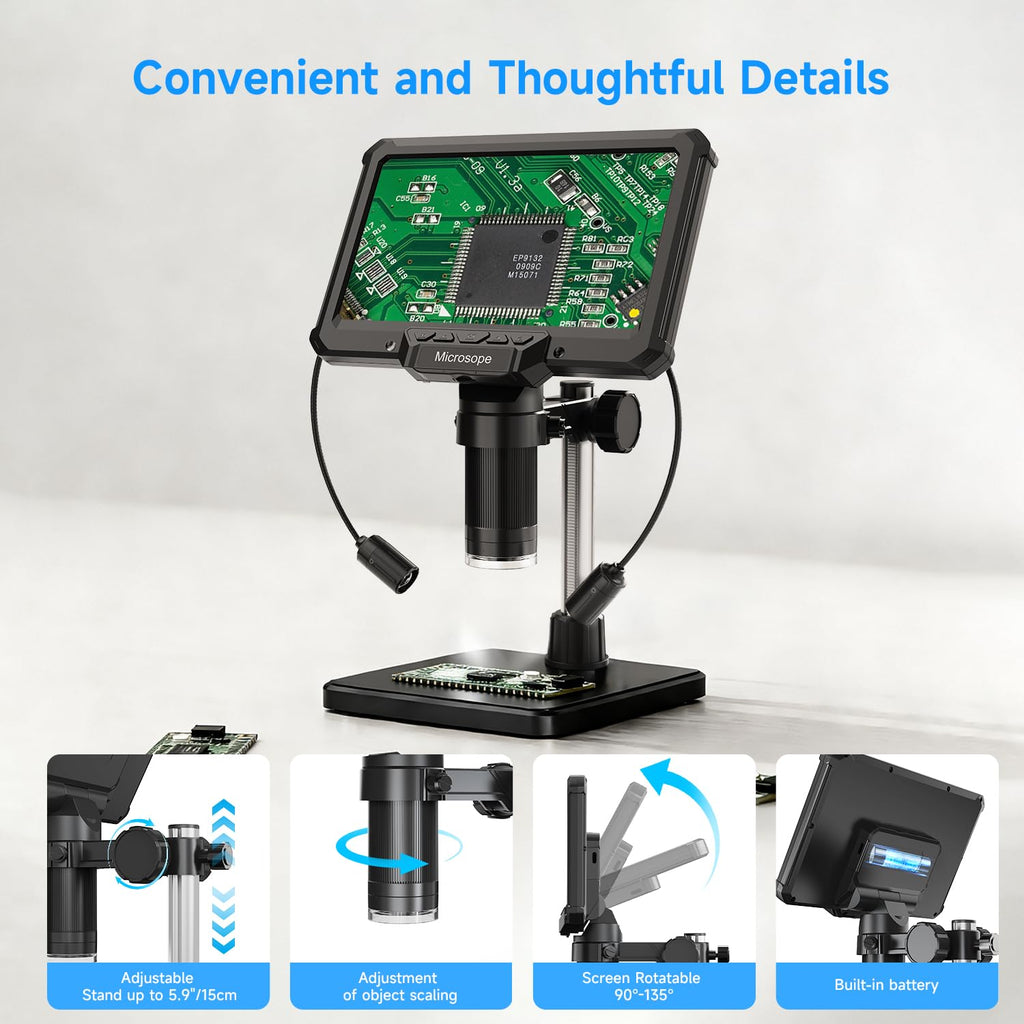 Leanking Digital Microscope for Adults Kids 7inch Screen Coin Magnifier Microscopes for Error Coins PCB, Bugs, STEM