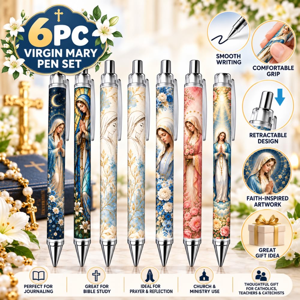 YJ PREMIUMS 6PC Ballpoint Pens - Virgin Mary view 1