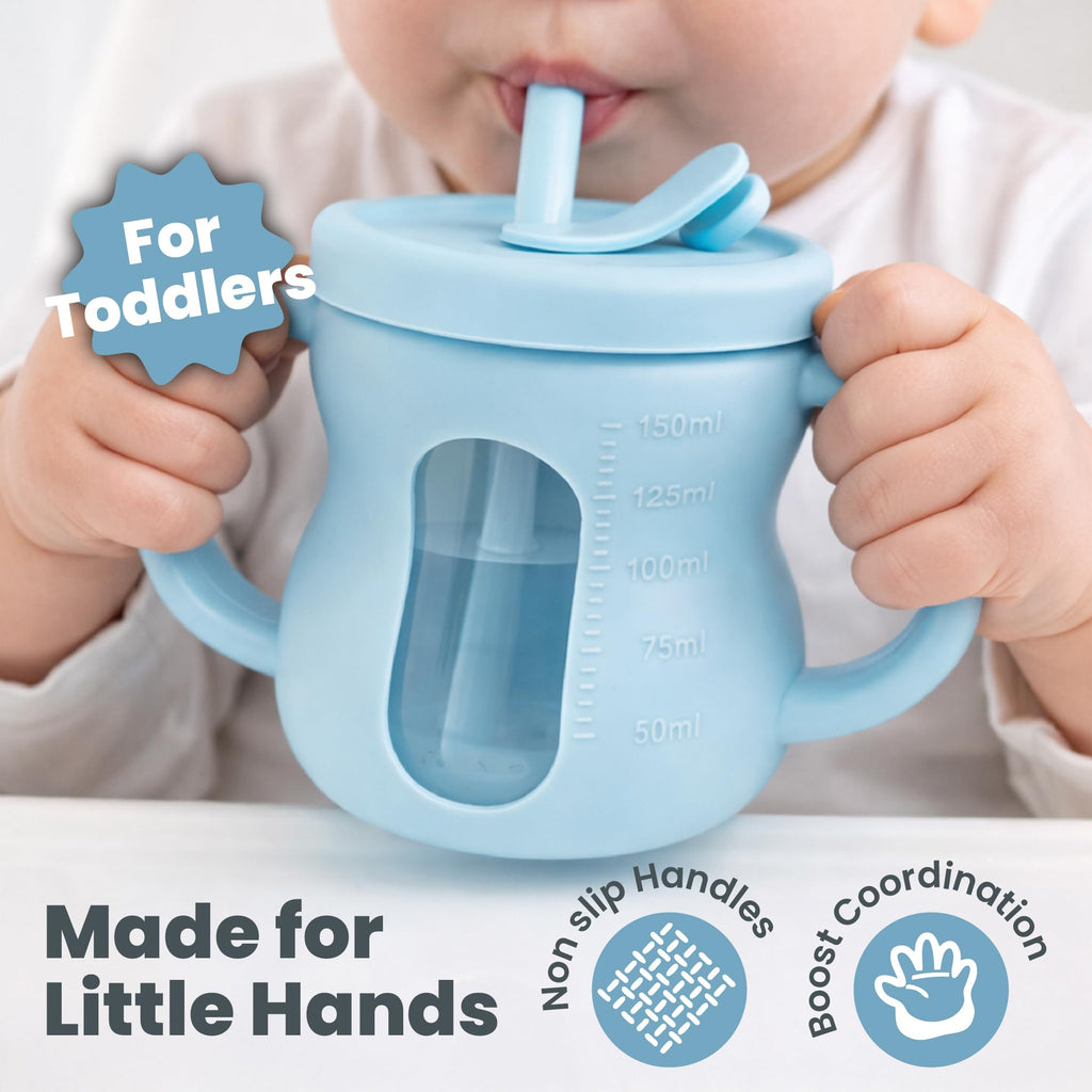 QECOS Silicone Sippy Training Cups with Straw 2-Pack, 6 oz Leak Proof Toddler Cups for (additional view 4)