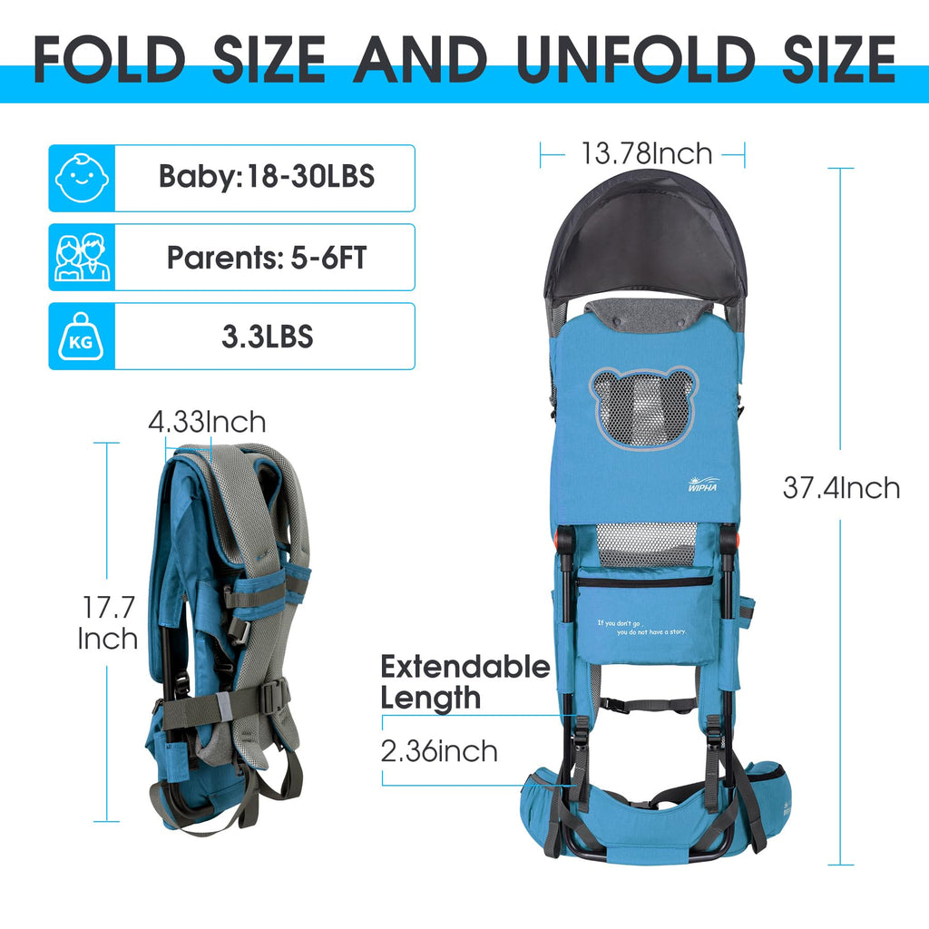 WIPHA Toddler Hiking Backpack Carrier - Blue view 3