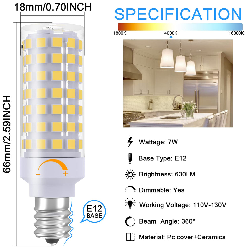 E12 LED Bulb Dimmable 7W Equivalent to 60W Halogen Bulb - Natural White / 3 view 3
