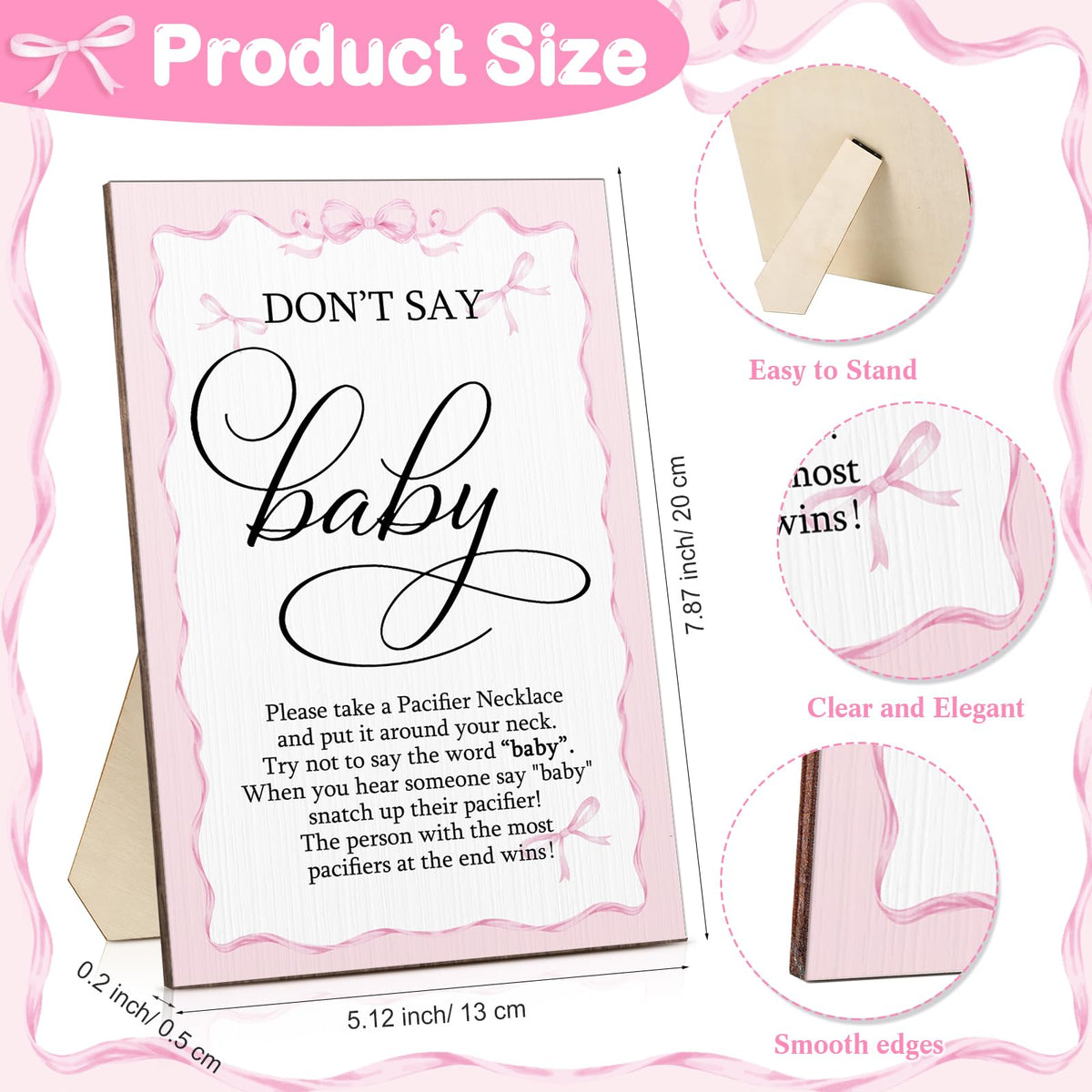 Geetery 51 Pcs Baby Shower Game Pacifier Necklace - Pink / Pink Bow view 1