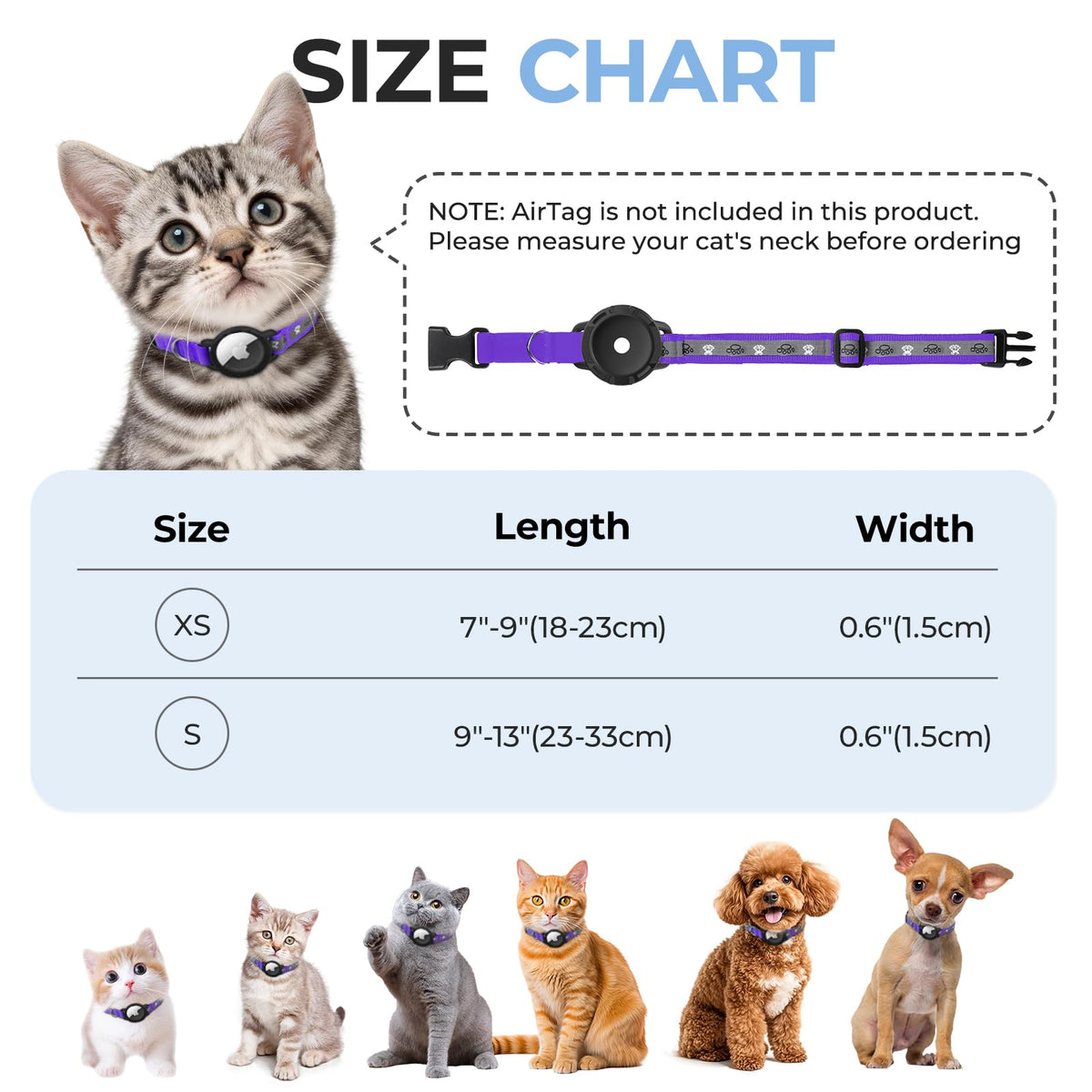 AirTag Cat Collar, Reflective Cat