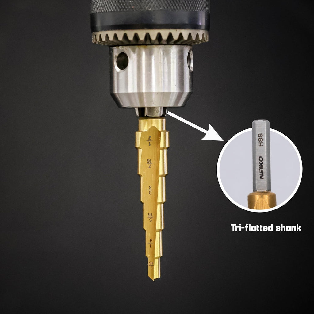 NEIKO 10622A Step Drill Bit, 9 Steps 1/2" to 1" Straight High Speed Steel, Titanium (additional view 5)