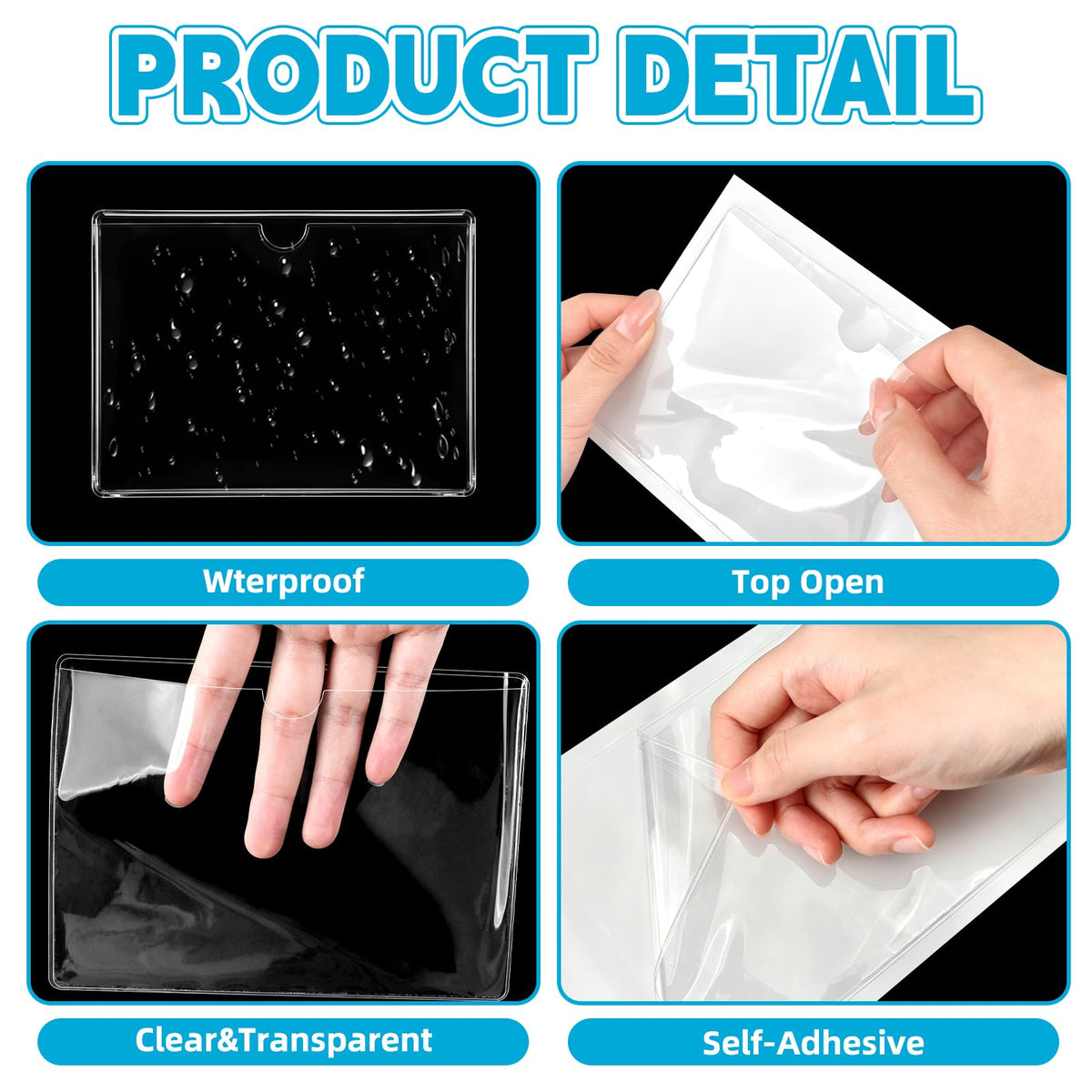 WYOMER Clear Self-Adhesive Business Card Pockets and Top Open Library Card Pockets - 48 / 4" x 6" view 2