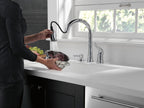 DELTA Kitchen Faucet with Pull Down Sprayer and Soap Disperser, Modern Two Hole Kitchen Sink Faucet, Single Handle