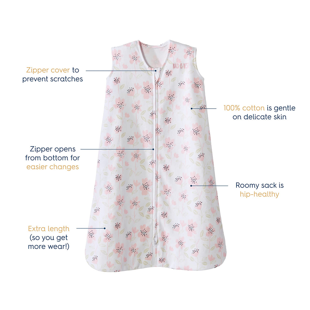 HALO SleepSack, 100% Cotton Wearable Blanket, Swaddle Transition Sleeping Bag, TOG 0.5, Wildflower Blush, Medium, 6-12