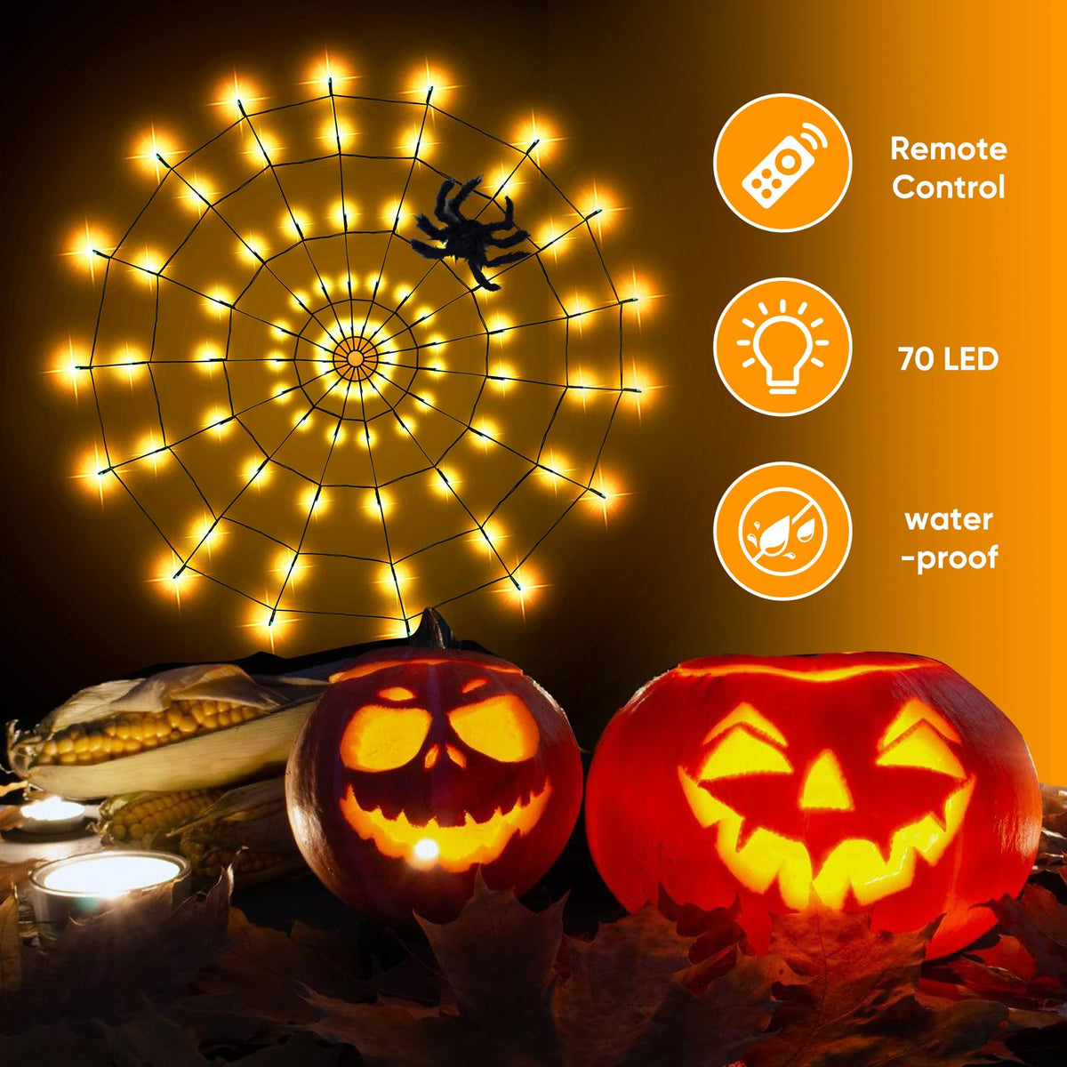 LCHUANG Halloween Decorations Lights Spider Web Lights - 2 Sets (Purple and Orange) view 6