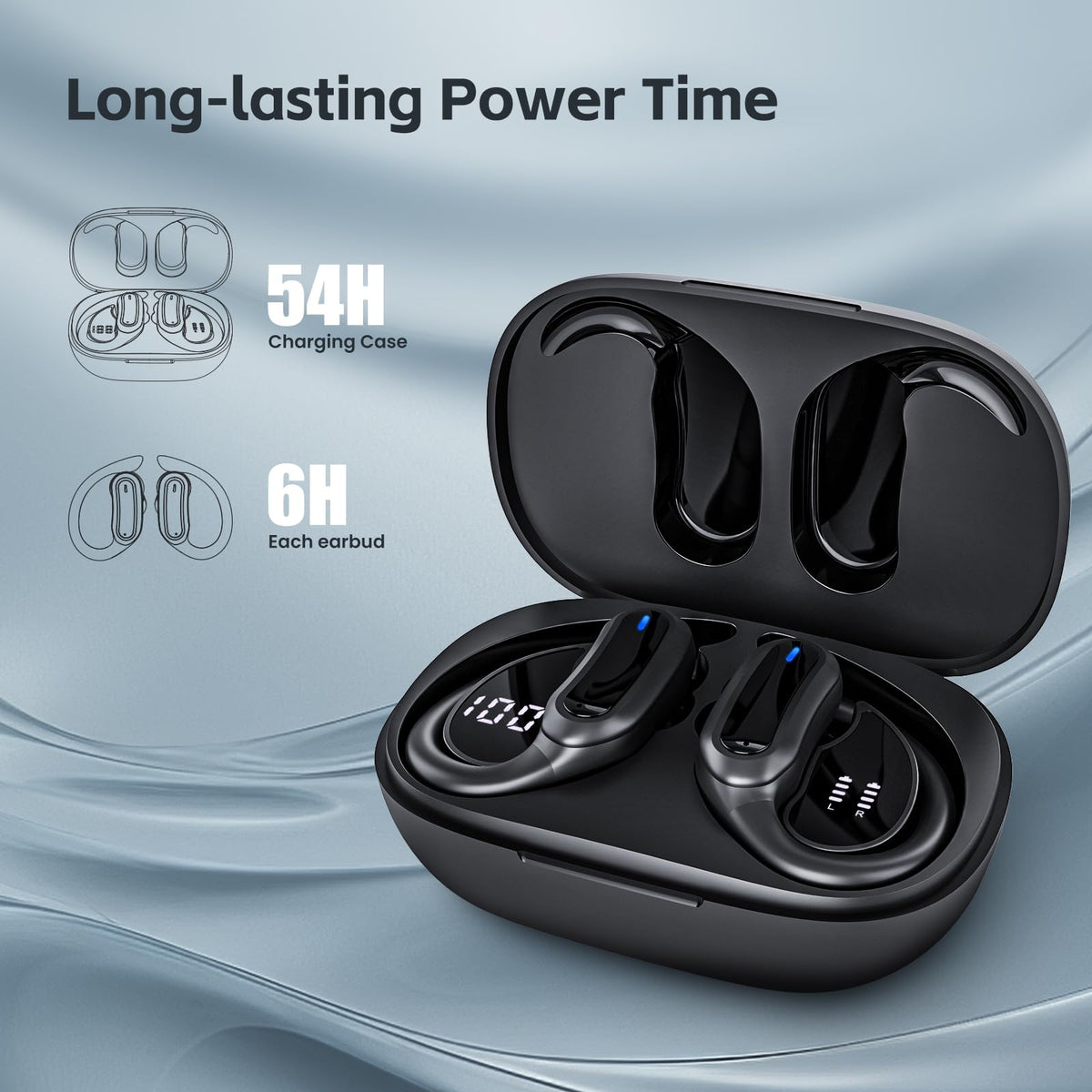 TRAUSI Wireless Earbuds Bluetooth Headphones - Jet Black view 2
