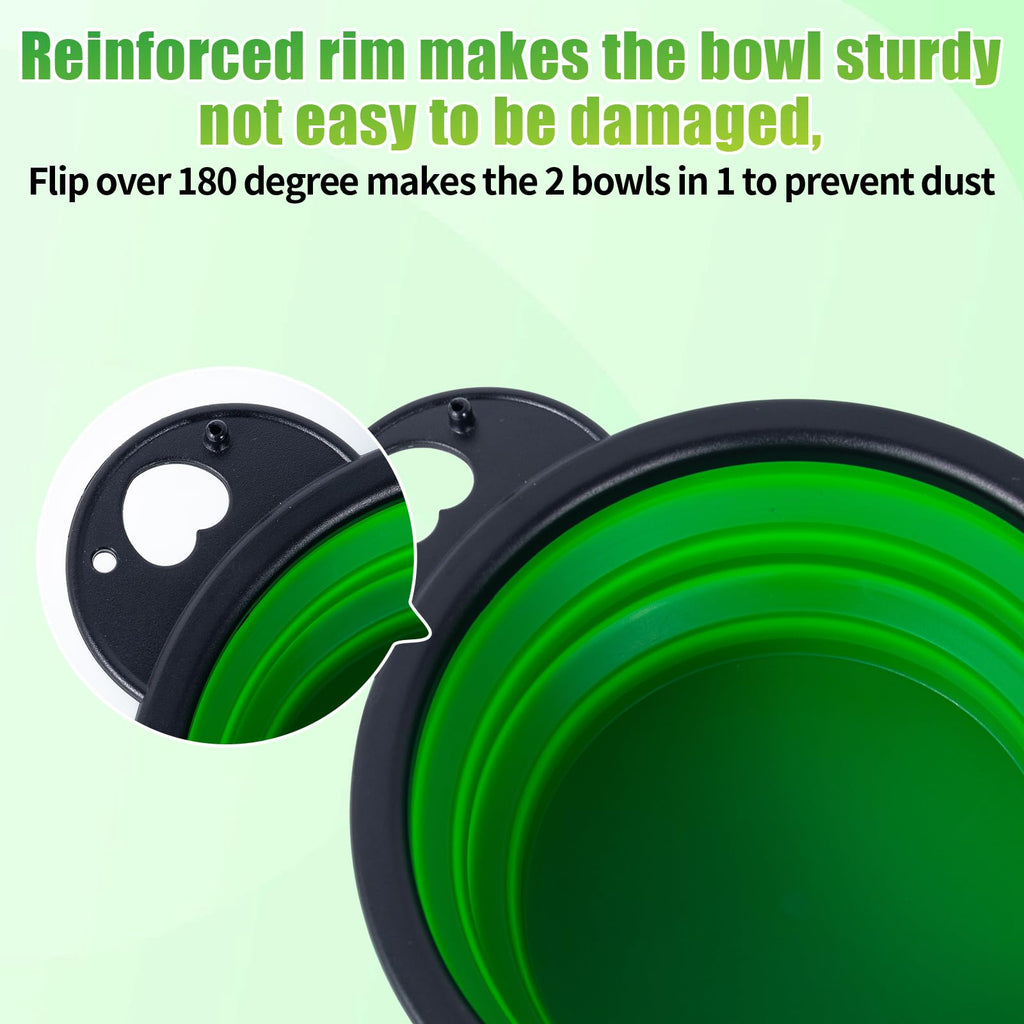 SLSON Collapsible Dog Dual Bowls Reinforced Rim 180 Degrees Flip Over Bowl - Green view 3