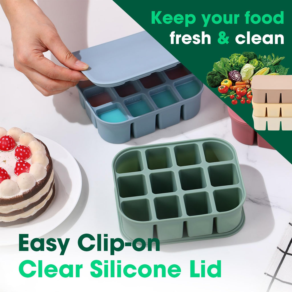 3 Pack Baby Food Freezer Tray with Lids - Green, Blue, Red view 4