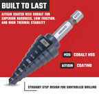 NEIKO 10607B Step Drill Bit, 9 Steps 1/4" to 3/4" Straight M35 Cobalt, AlTiSiN Coated (additional view 2)