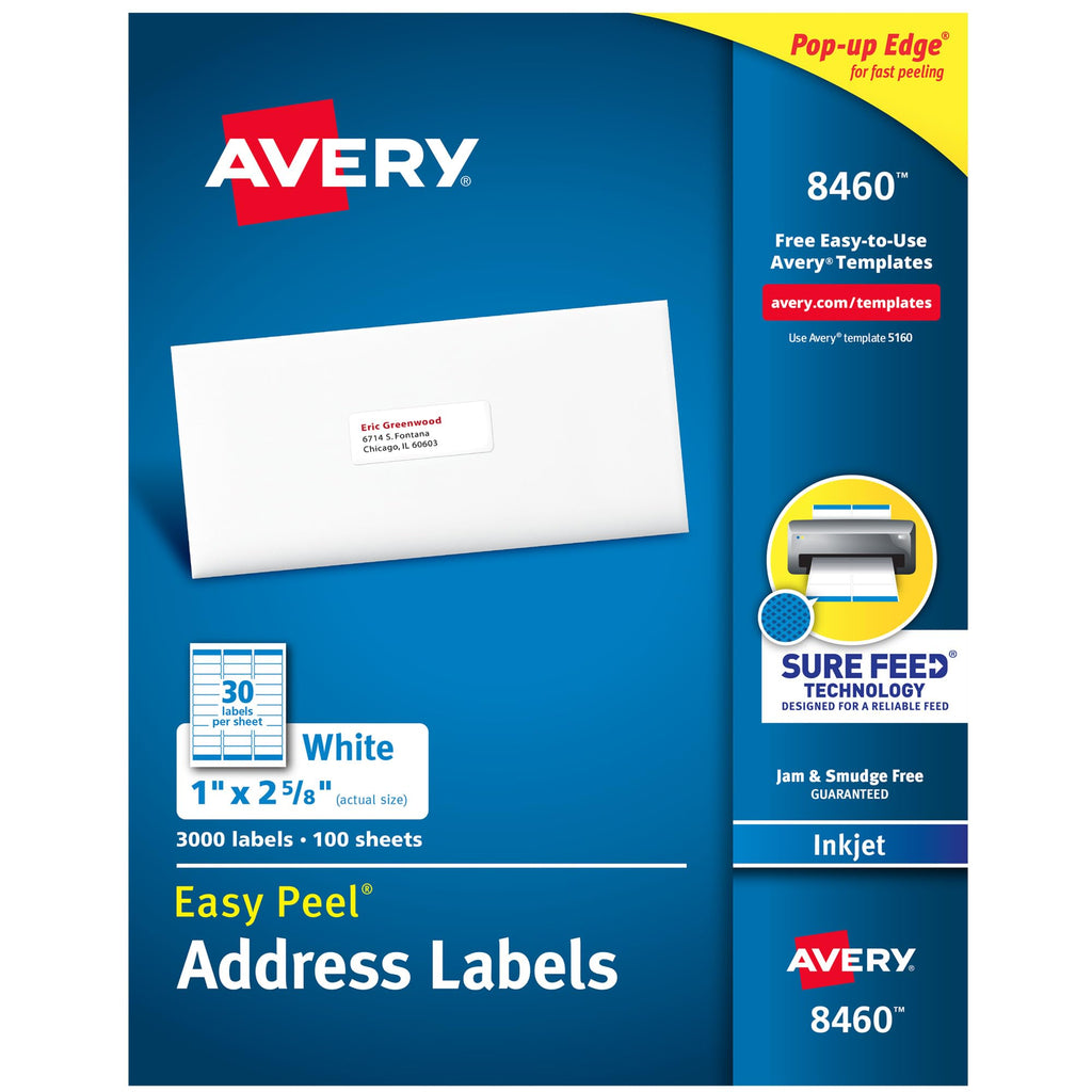 Avery Easy Peel Printable Address Labels, Sure Feed Technology, 1" x 2-5/8" Customizable