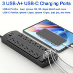 Teiobar Extension Cord Power Strip - Black(12 Outlets/3U1C) / 6 Ft view 2