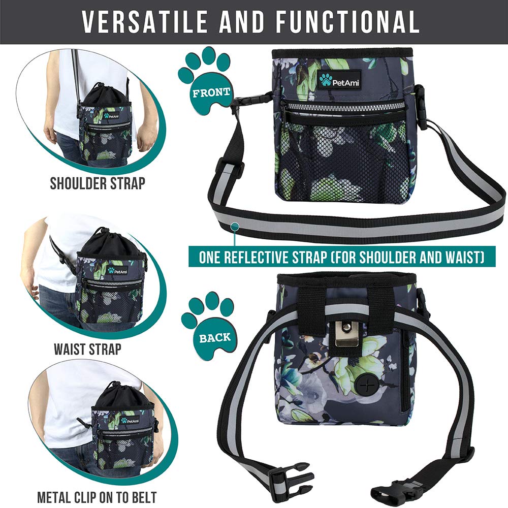 PetAmi Hands Free Dog Treat Pouch for Training and Walking - Floral Grey view 3