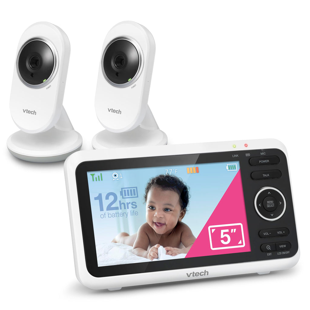 VTech Baby Monitor with 2 Cameras No WiFi & 5" Screen – Split-Screen, Patrol Mode, Night Vision, Two-Way Talk
