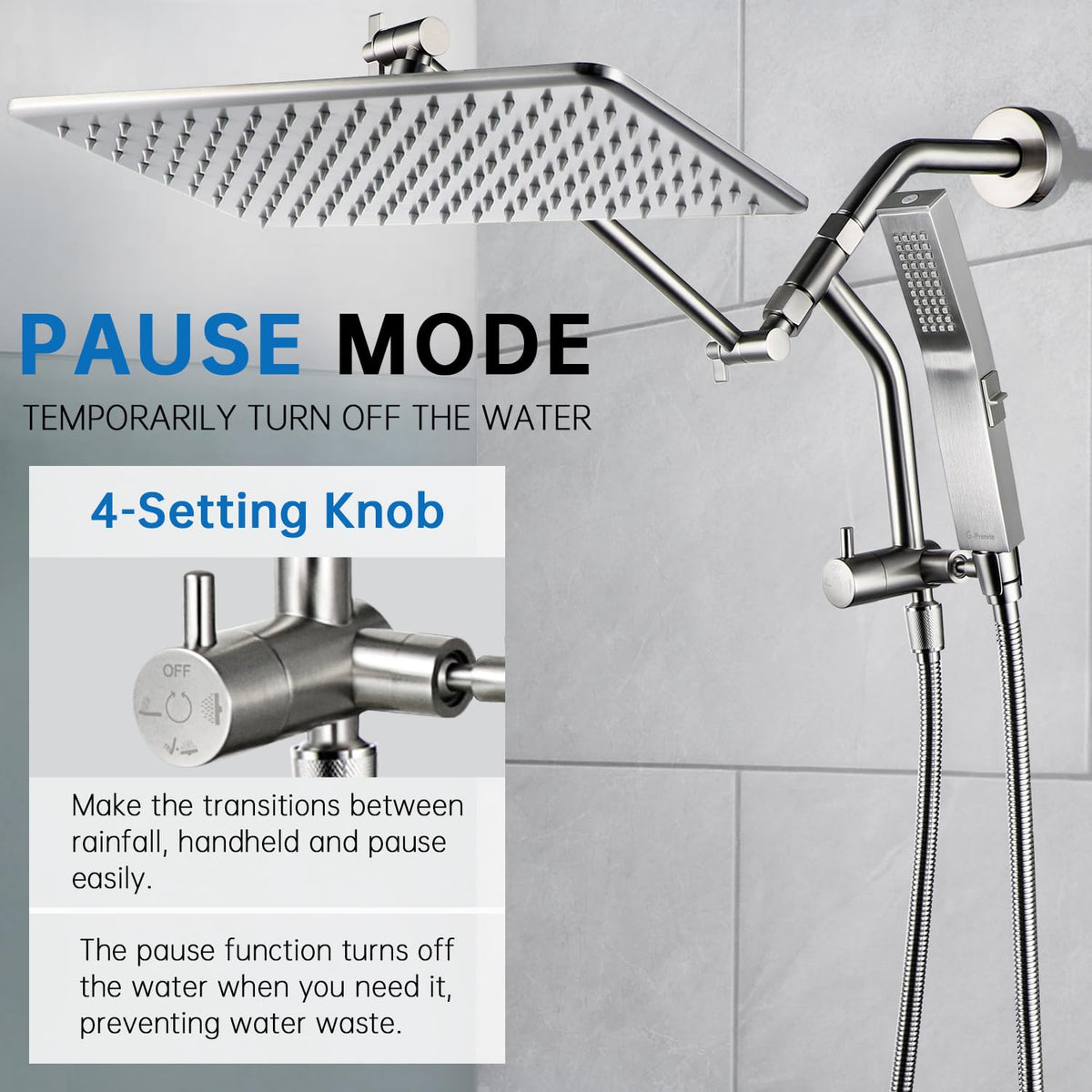 G-Promise Inch All Metal Rain Shower Head with Handheld