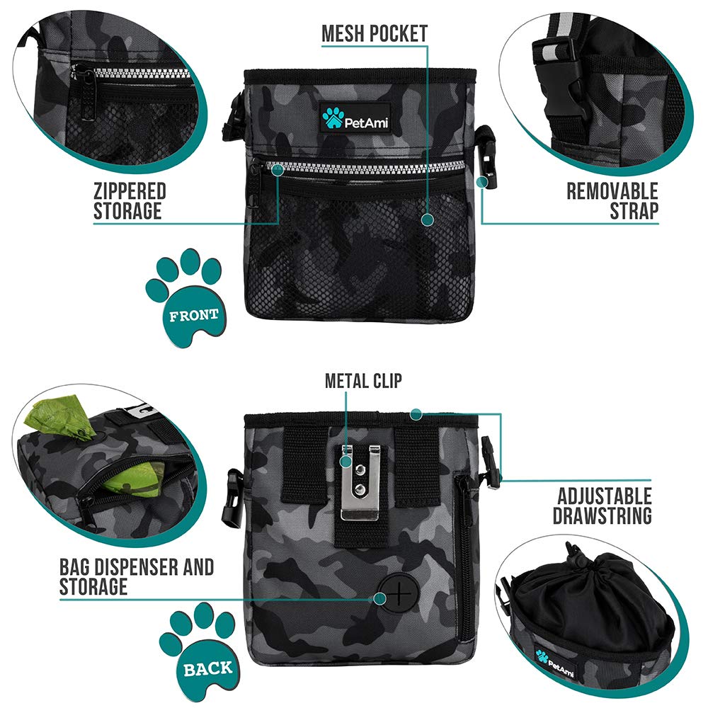 PetAmi Hands Free Dog Treat Pouch for Training and Walking - Camo Black view 2