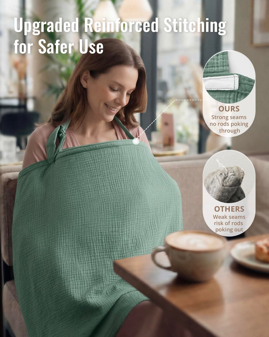 Blissful Diary Muslin Nursing Cover for Breastfeeding, Breathable Breastfeeding Cover up with Arch Neckline for Women