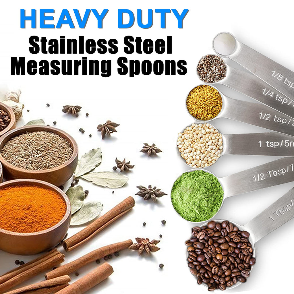 Rena Chris Measuring Spoons, Premium Heavy Duty Stainless Steel Measuring Spoons Cups Set, Small Tablespoon with Metric (Pack of 6)