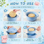 Romooa 45oz Cute Pig Ramen Bowl Set Microwavable