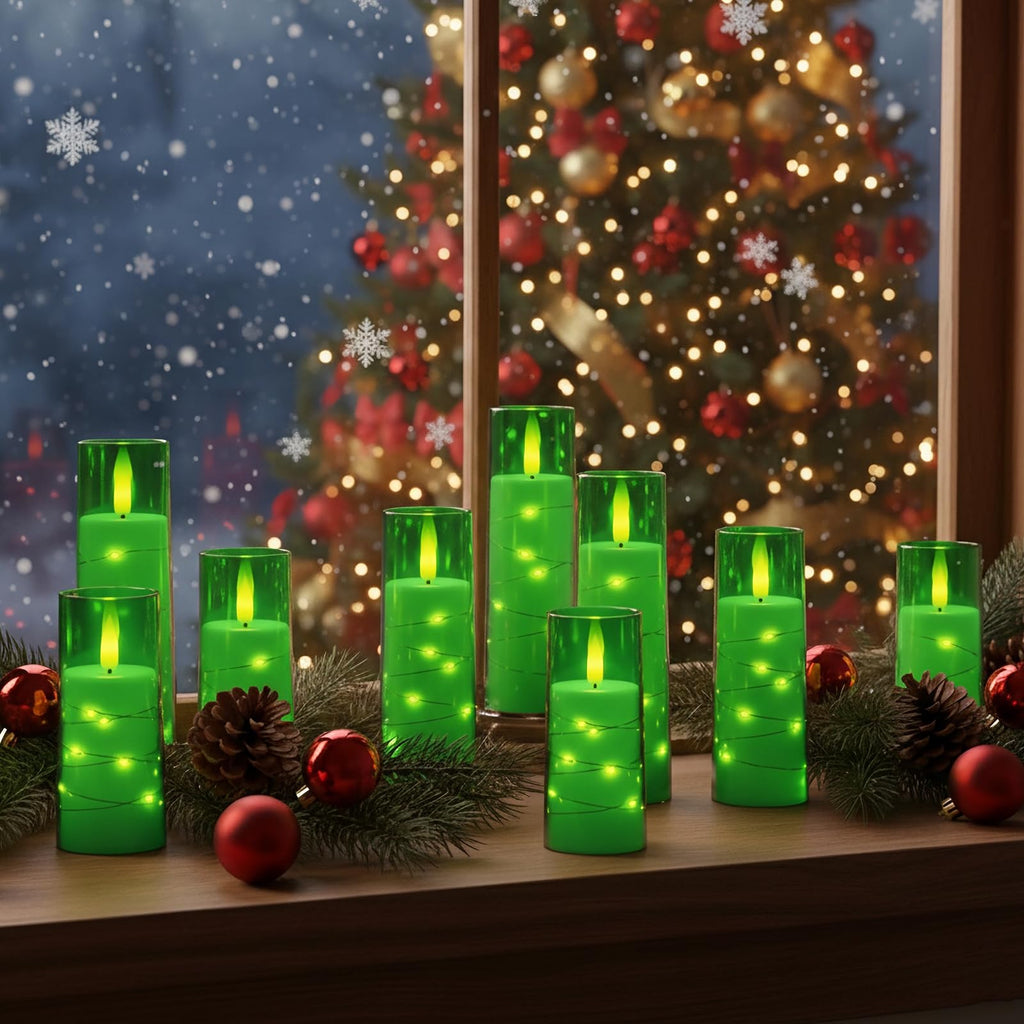 Raycare Flameless Candles with String Lights - 9pcs-Green view 1