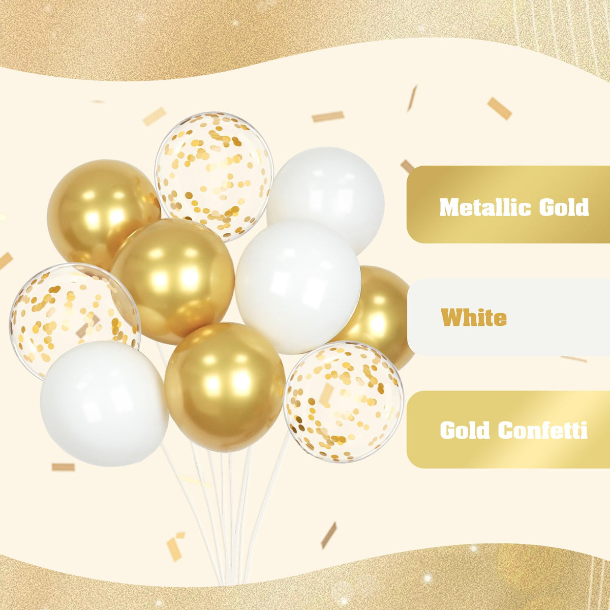60pcs 12inch Confetti Balloons - White Gold view 3