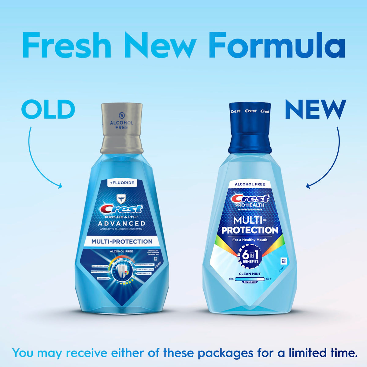 Crest Mouthwash Pro Health Multi-Protection, 1L, 2 Pack, 6-in-1 Benefits, Alcohol Free, Enamel Repair, Breath
