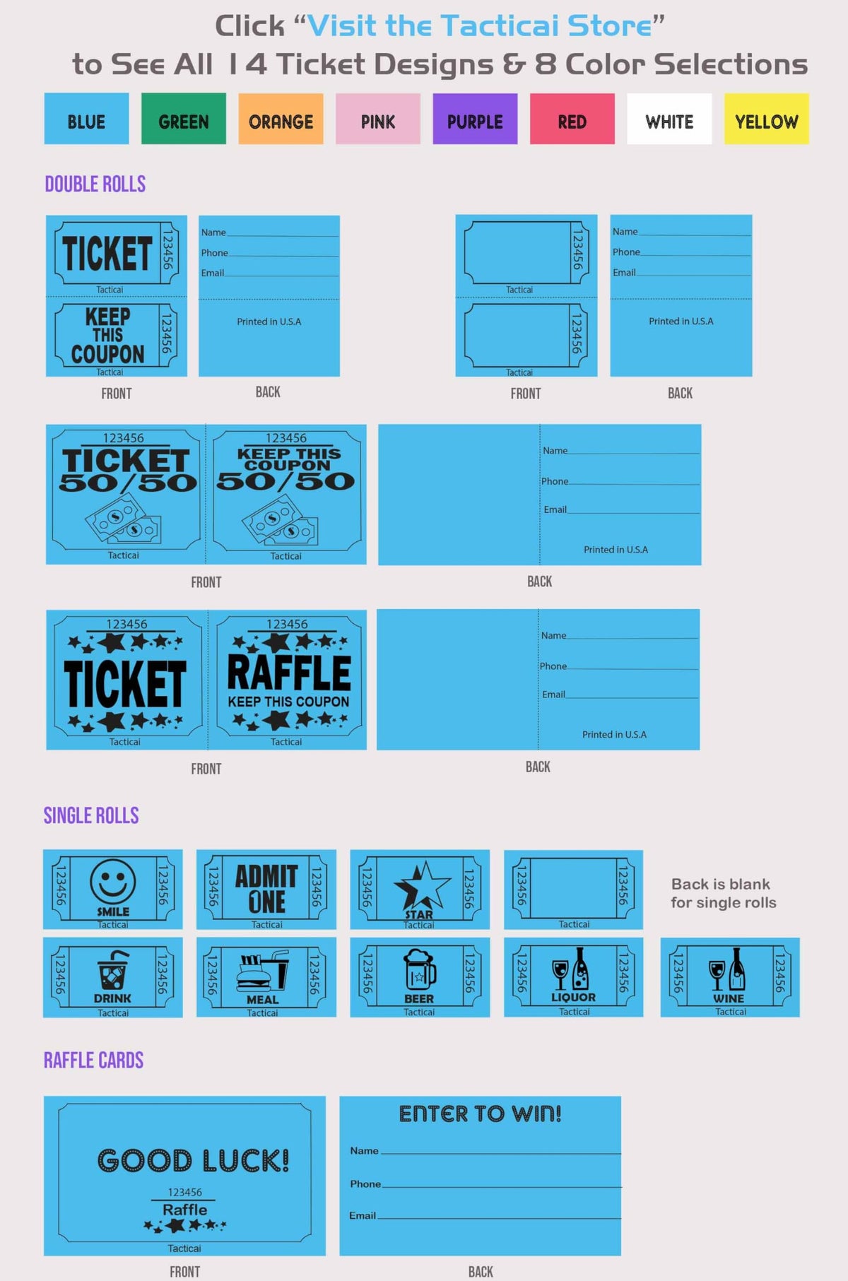 Tacticai 500 Raffle Tickets, Large 50/50 Double Roll - view 3