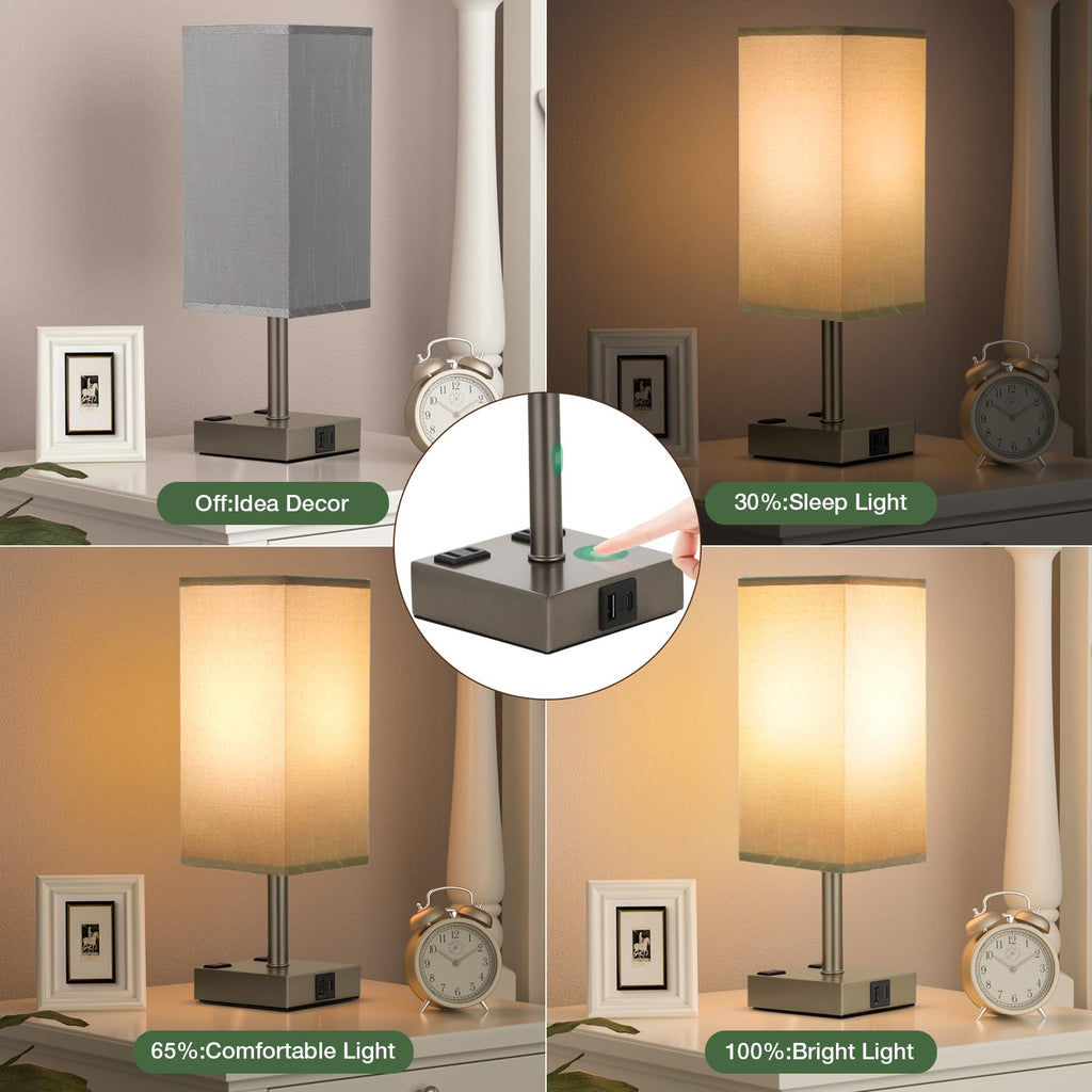 aooshine Set of 2 Touch Lamps with USB-C Port - Grey Shade-Grey Base view 2
