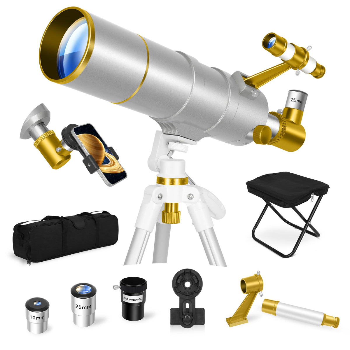 UncleHu 90mm Aperture 600mm Telescope for Adults Astronomy &Kids with Stool