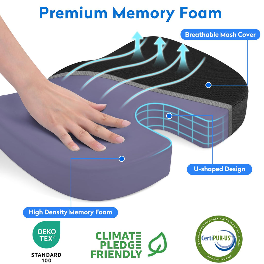 CushZone Seat Cushion Memory Foam Chair Pad for Office & Car, – Black (MPNCZ0004-0BL)