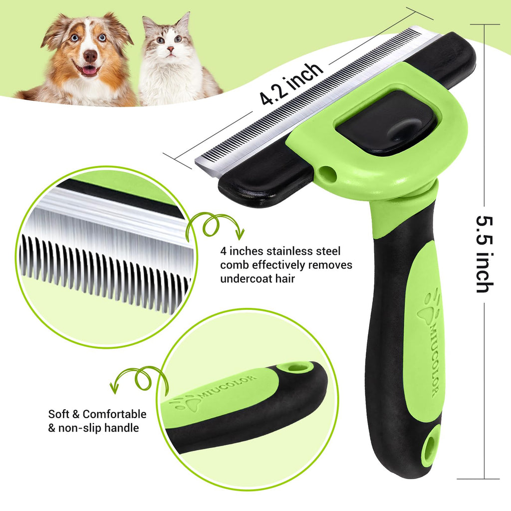 MIU COLOR Pet Grooming Brush Deshedding Tool for Dogs & Cats - Apple Green / Short and Medium Hair view 1
