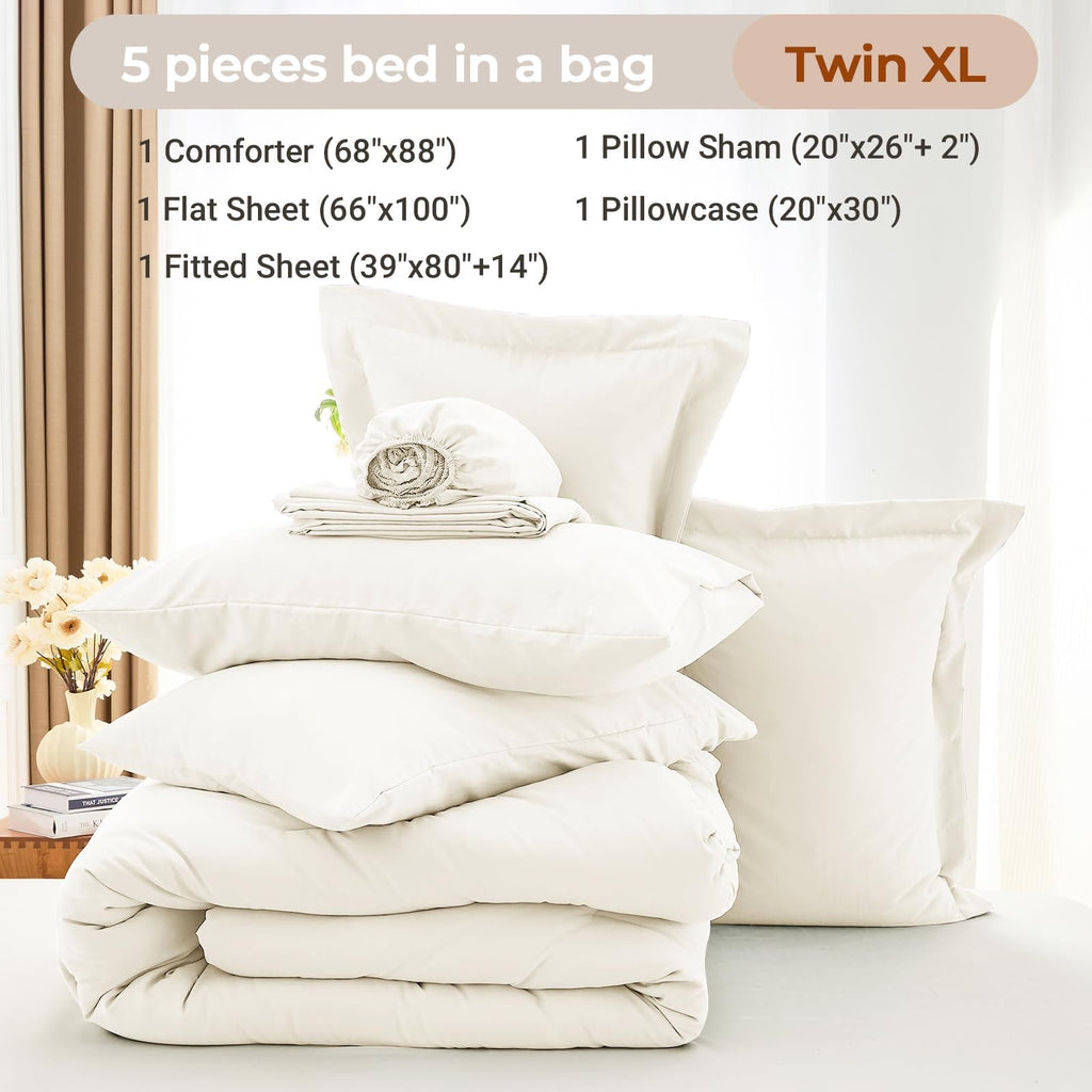 MUXHOMO 7 Pieces Comforter - 02 - Ivory / Twin XL(68"x88") view 3