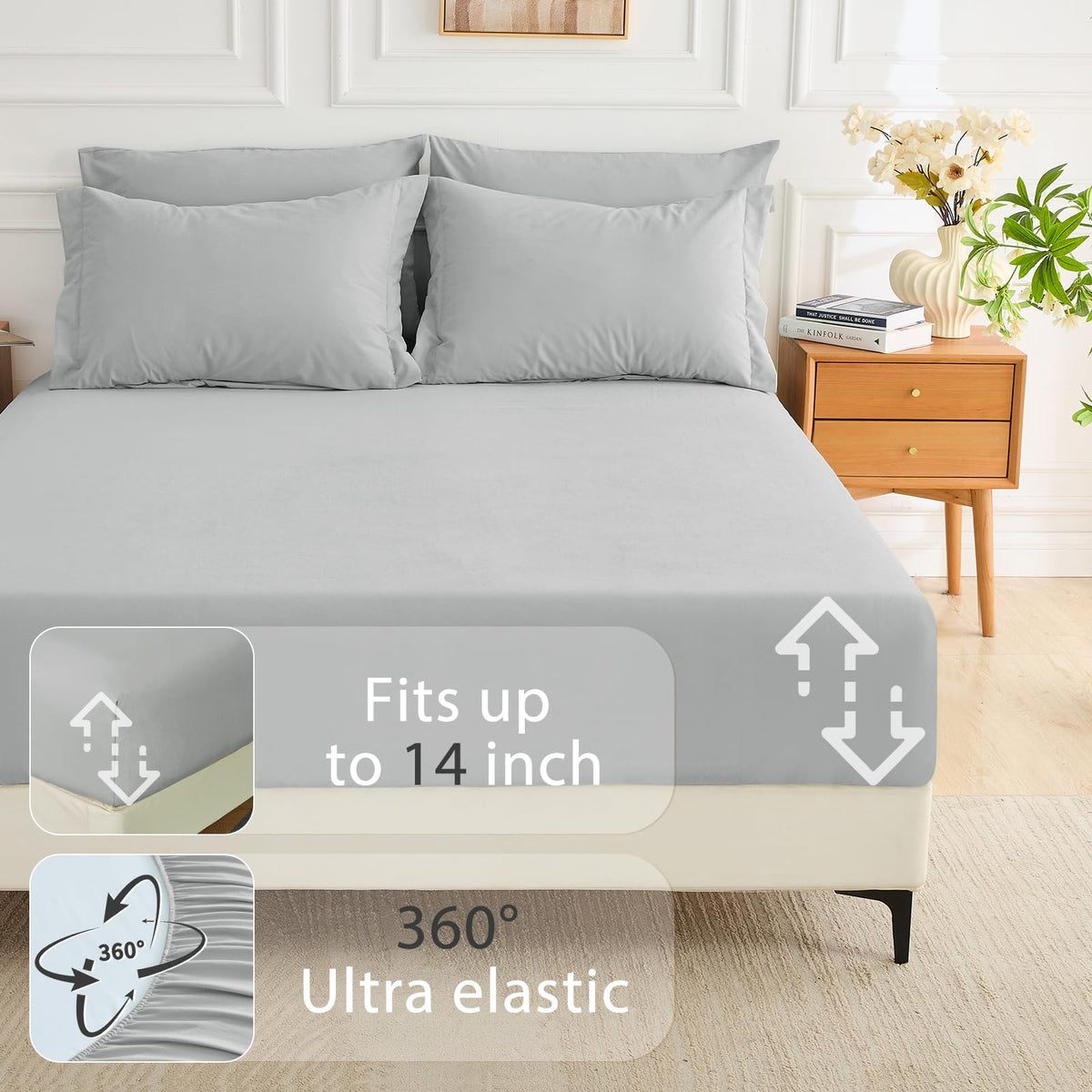 MUXHOMO 7 Pieces Comforter - Light Grey / Oversized Queen (98"x 98") view 5