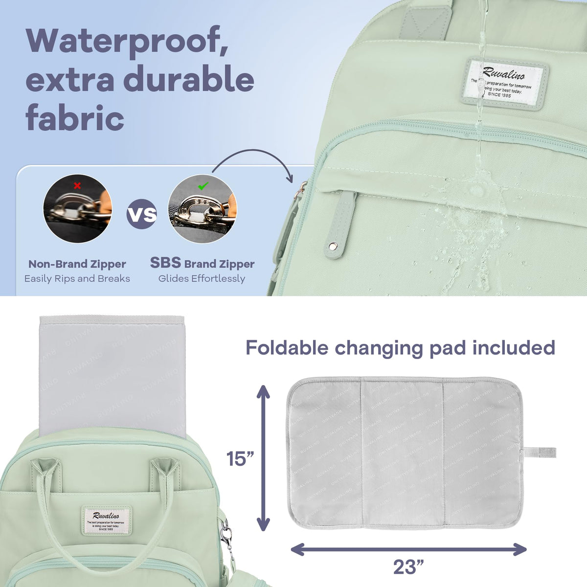 RUVALINO Diaper Bag Backpack-Multifunction Baby Travel Bag with Changing pad, Insulated Bottle Holders & Pacifier Case
