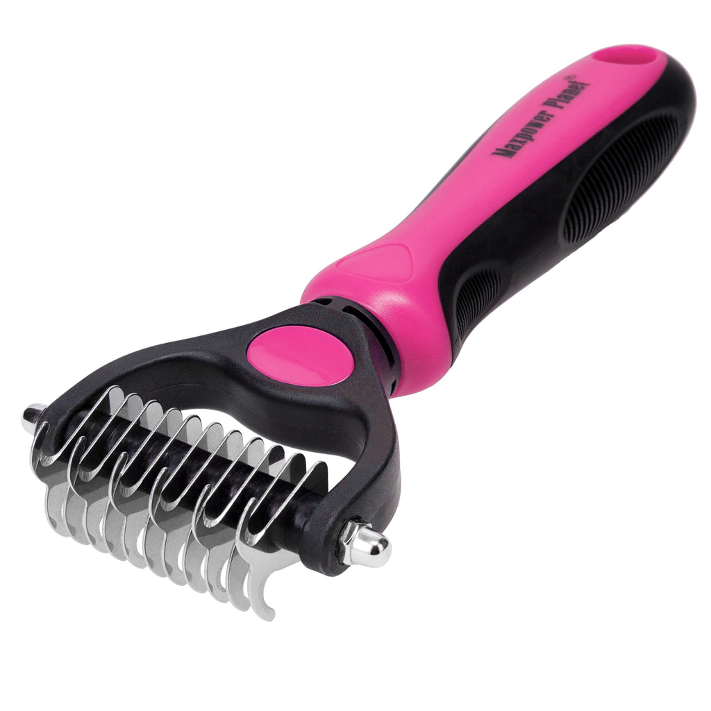 Maxpower Planet Pet Grooming Brush - Double Sided Undercoat Rake for Dogs & Cats, Extra Wide Brush to Reduce Shedding