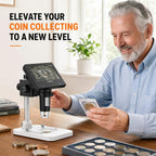 Elikliv Microscope, LCD Digital Coin Microscope 1000x, Coin Magnifier with 8 Adjustable LED Lights, PC View Compatible