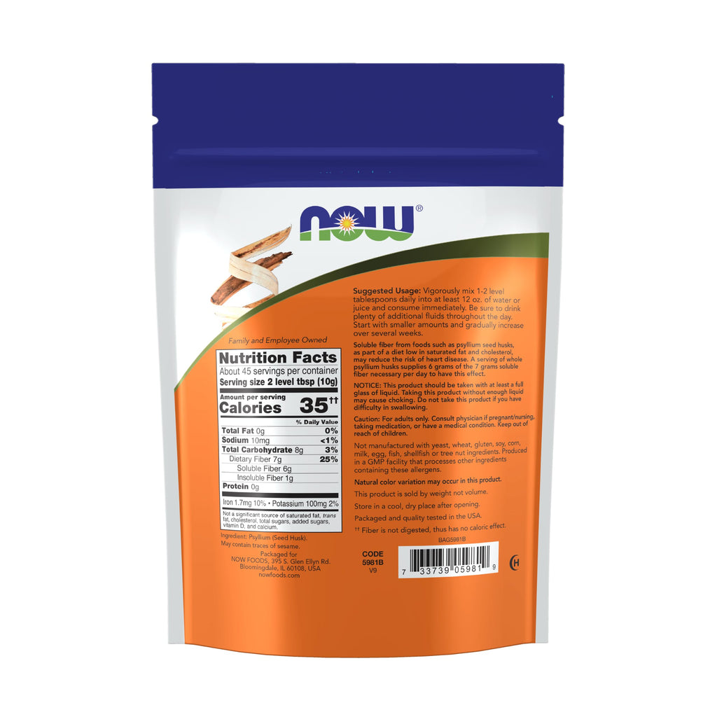 NOW Supplements, Whole Psyllium Husks, Soluble Fiber, – 16 oz (NFPWDR02)