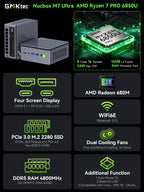 GMKtec Gaming PC Mini, M7 Ultra Ryzen 7 PRO 6850U 16GB DDR5 RAM + 512GB SSD (additional view 1)