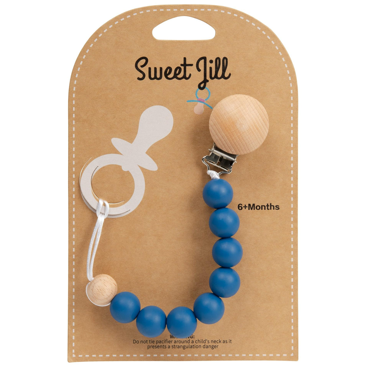 Sweet Jill Pacifier Clip Made with Silicone Beads and Secured with Wood Clip. 1 Piece