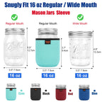 Desing Non-slip Cozy Insulated Glass Jars Protector Holder Sleeves - 16 oz Sleeves (3.0 x 3.7 In) - Black/Red/Blue/Cyan view 1